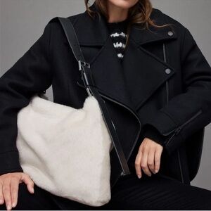 NEW Allsaints Edbury Shearling Shoulder Bag Ecru